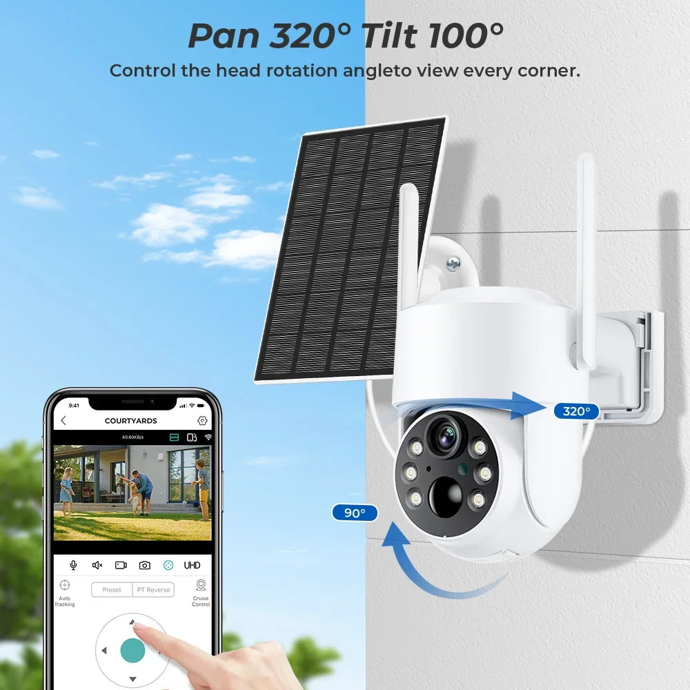 Caméra De Surveillance WiFi PTZ Solaire 4 MP